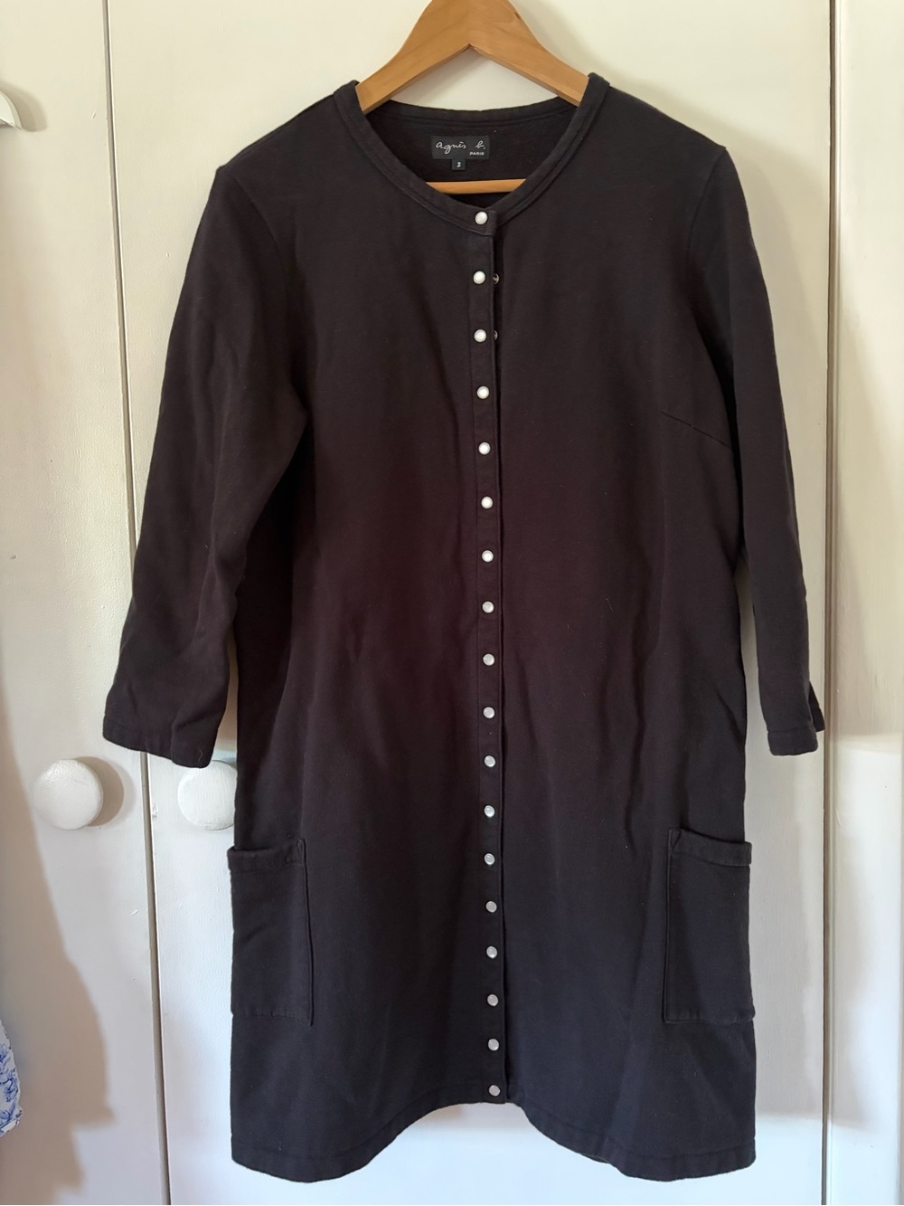 Agnes B. Black Long-Sleeve Button-Front Midi Dress with Pockets size 3